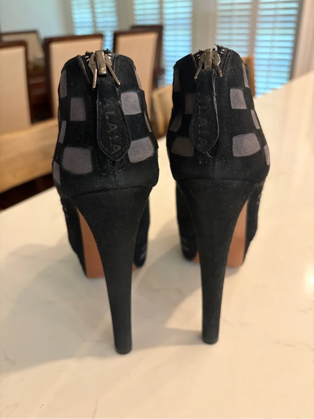 Alaia Black and Gray Suede Laser Cut Platform Booties Size Heels.Size 36 or US 6